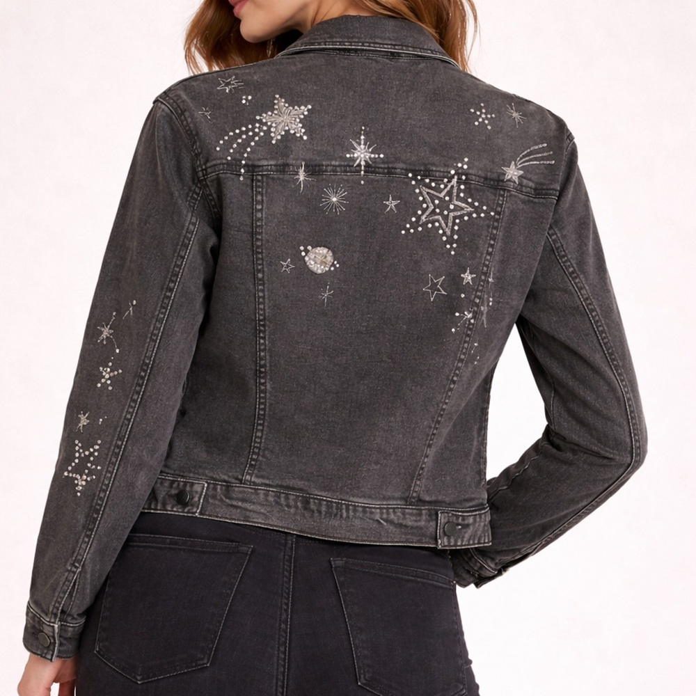 ✨ Driftwood Embellished Denim Jacket – Black – Size Small – NWT ✨ - Picture 2 of 10